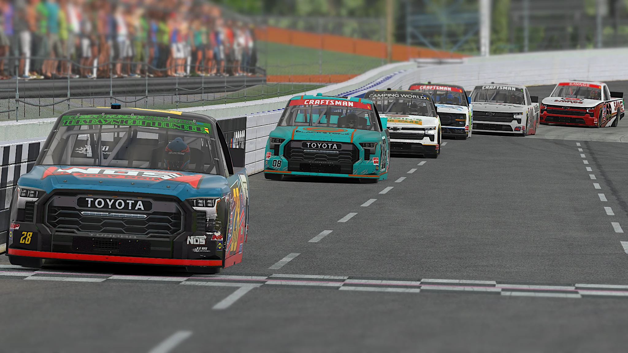 Cyber Thunder Tuesday Night Thunder truck field entering a turn