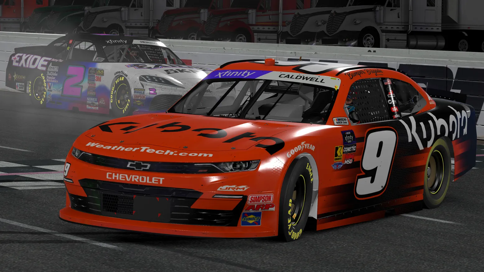 Two Cyber Thunder Xfinity cars racing at Martinsville